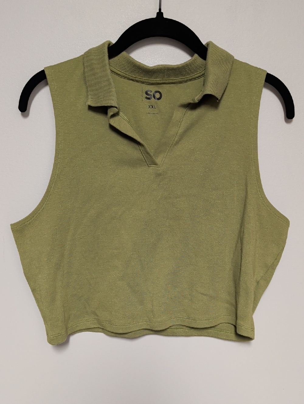 SO Light Olive Sleeveless Polo Crop Tank